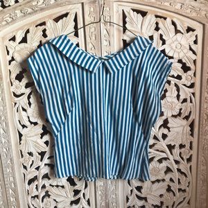 Blue Striped Modcloth Pop England Collared Blouse